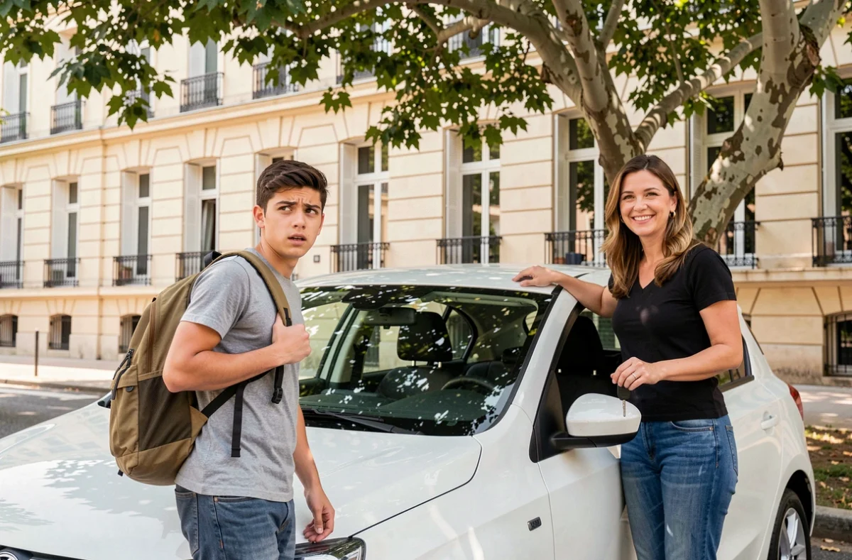 Élève lycéen devant l'Auto Ecole des Lycées à Nice aux côtés de son instructrice