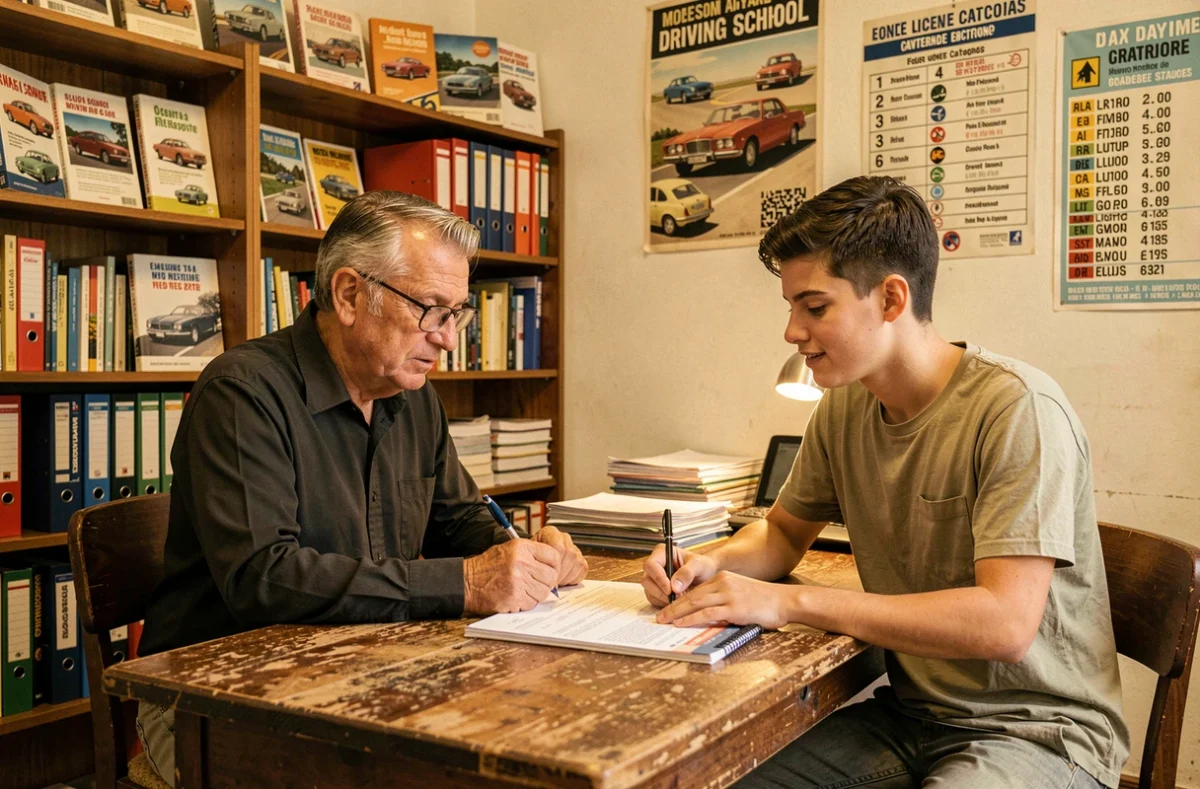 Inscription d'un élève à l'Auto Ecole Veillon à Nice dans un bureau traditionnel