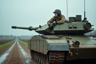 Commandant ukrainien dans un char Challenger 2 en extérieur