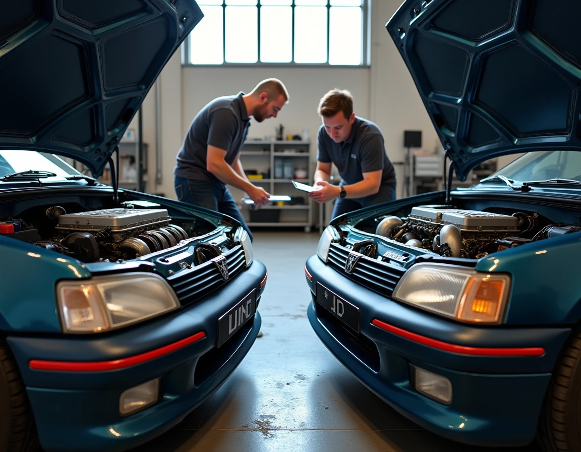 Comparaison des compartiments moteur Peugeot 106 Maxi et 106 S16 préparée en atelier