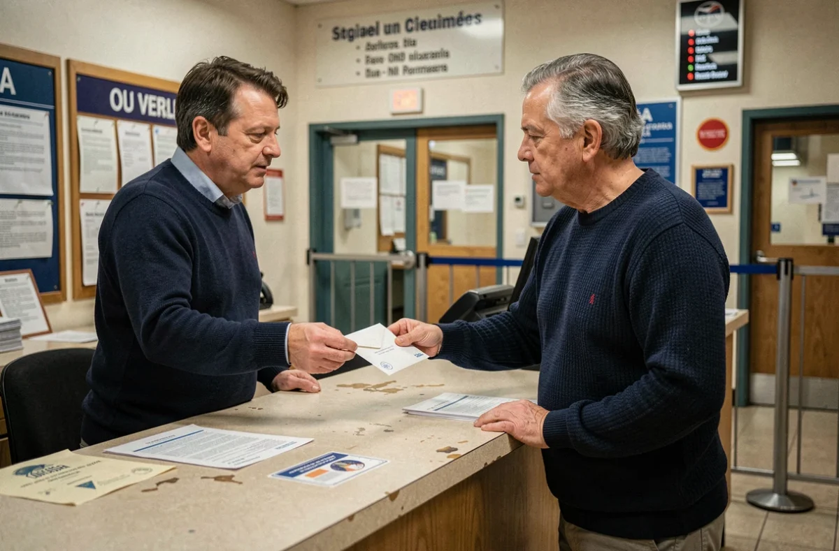 Homme déposant une lettre recommandée de résiliation d'assurance voiture à la poste