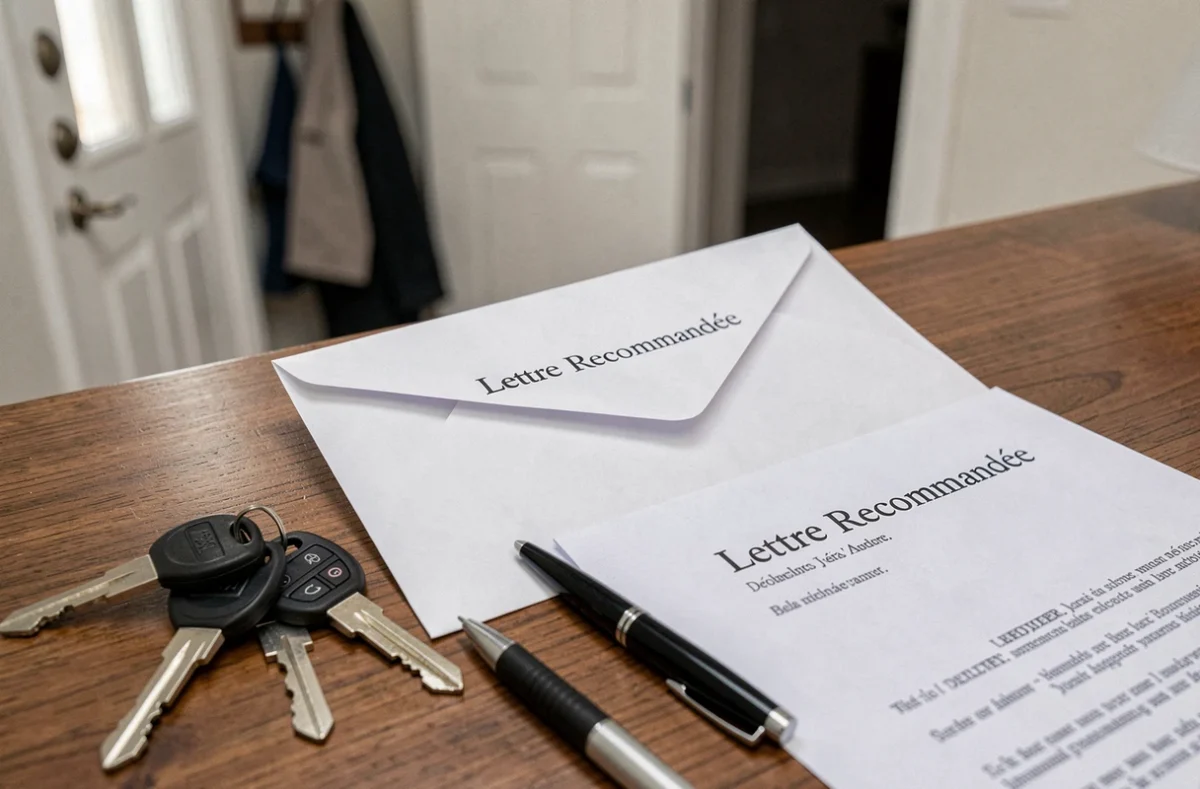 Enveloppe de lettre recommandée avec clés de voiture prête à être envoyée pour résiliation d'assurance