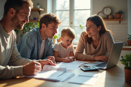 Famille française préoccupée par les factures à la maison