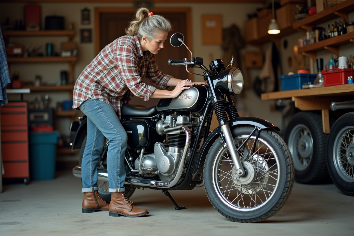 Femme inspectant le moteur d