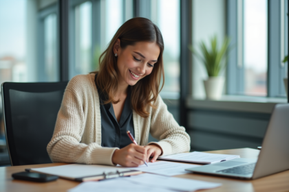 Femme d affaires souriante dans un bureau moderne