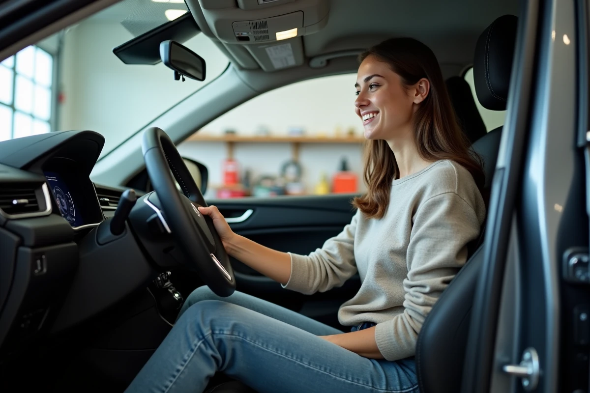 Jeune femme détendue vérifiant le tableau de bord d