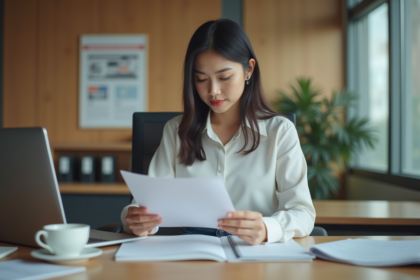 Femme en formation permis de conduire dans un bureau moderne