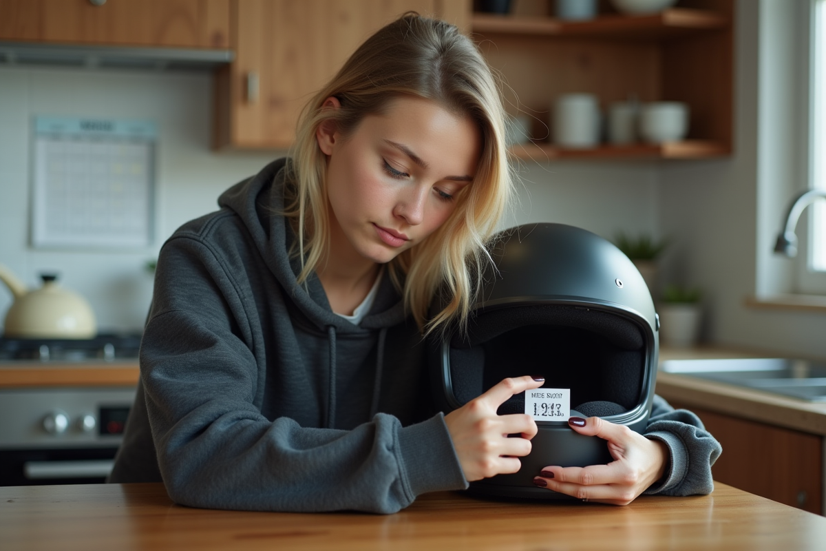 Jeune femme inspectant la date de fabrication d