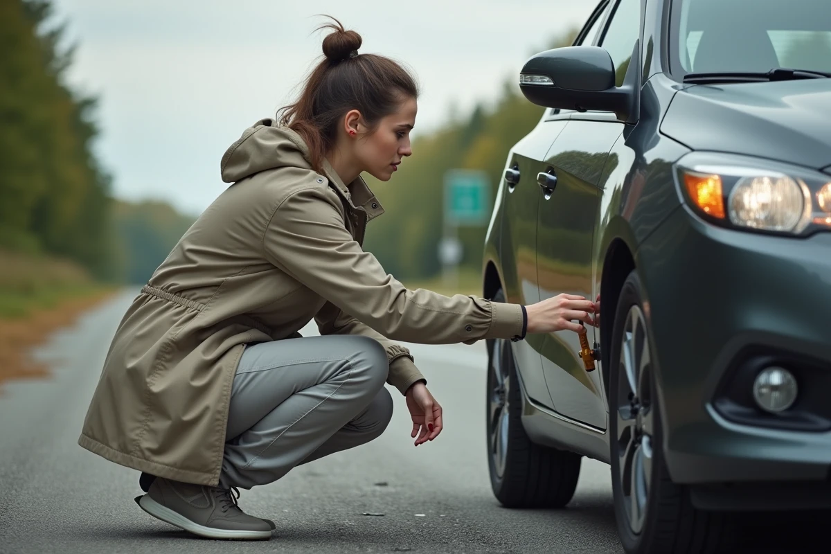 Jeune femme mesurant la bande de roulement d