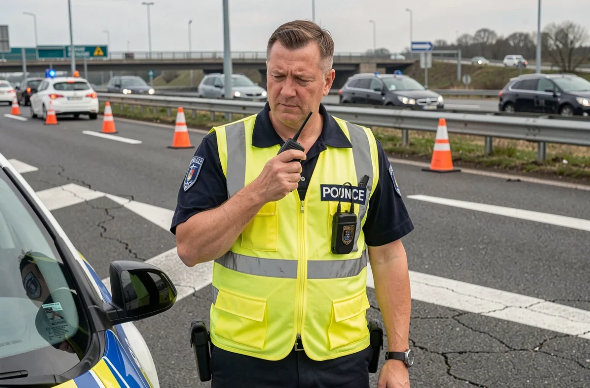 Gendarme gérant la circulation après un accident sur le périphérique de Rennes