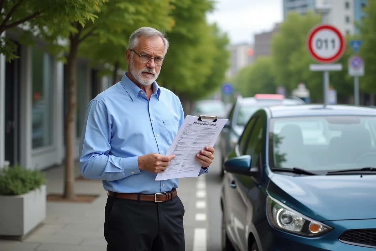 Homme avec permis papier à côté d