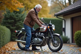 Homme vintage polissant sa Honda CB Boldor 900