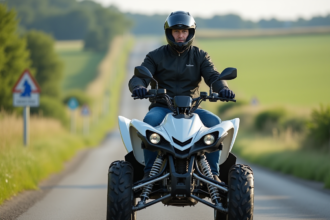 Homme en moto tout-terrain sur route rurale française