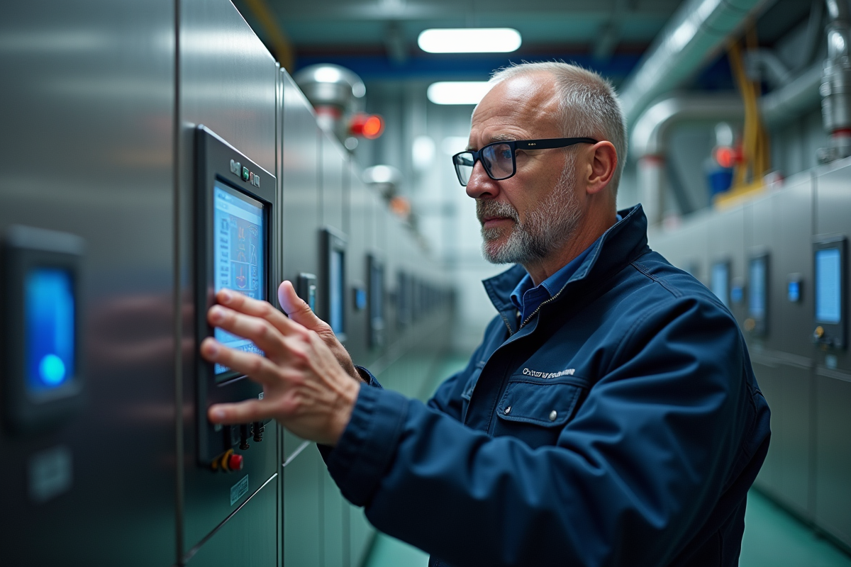 Ingénieur homme inspectant une pile à hydrogène moderne