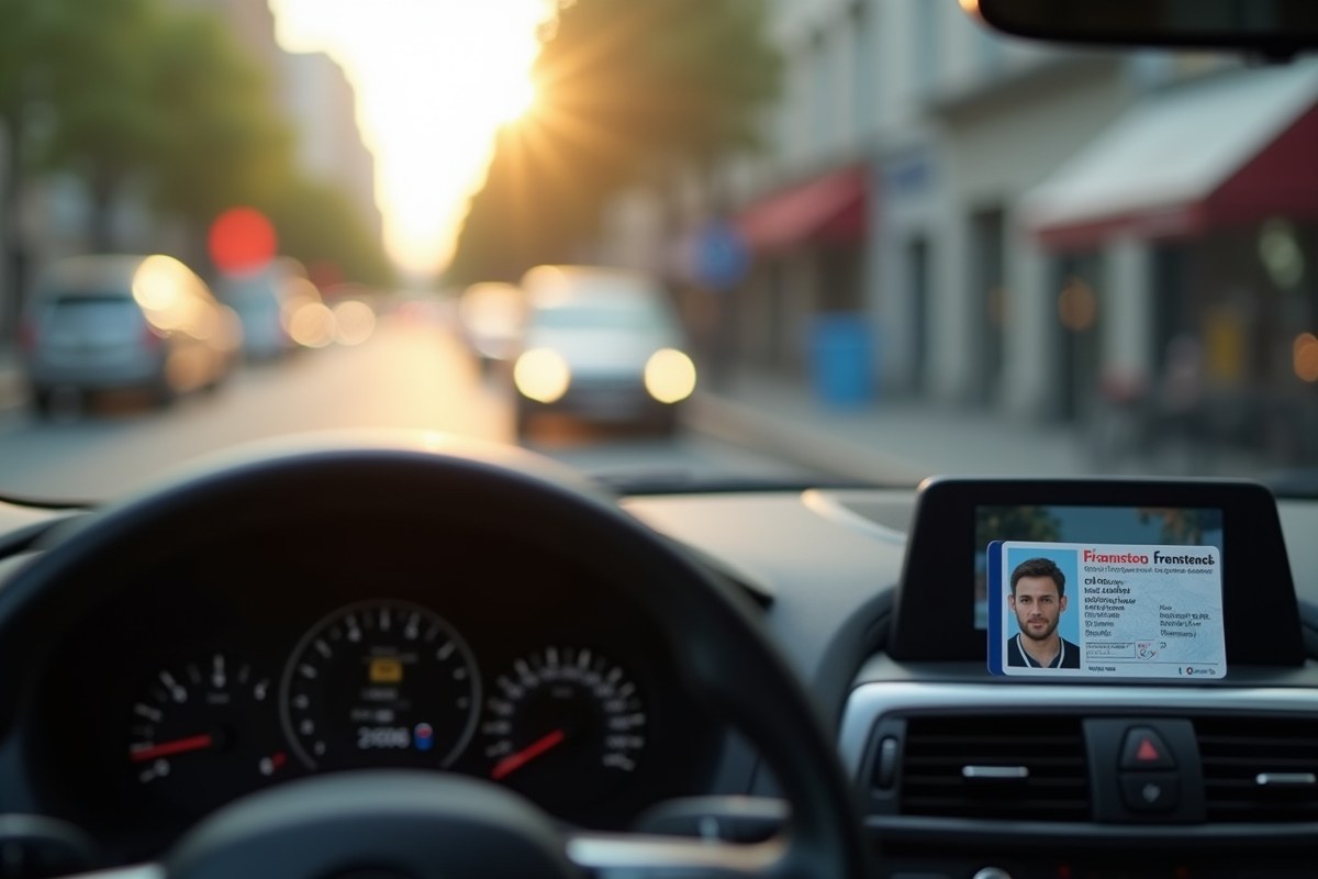 Permis de conduire visible depuis la voiture en ville