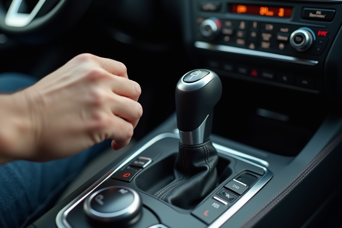 Main de conducteur près de changer de marche automatique