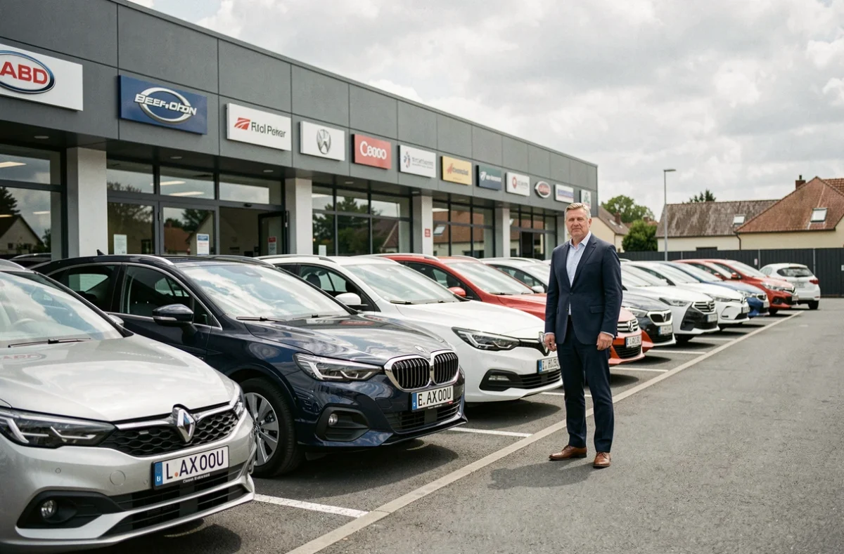Façade du concessionnaire multimarque Paul Kroely Automobiles à Laxou avec véhicules exposés en extérieur