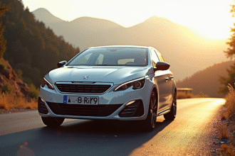 Peugeot 308 GTI automatique sur une route de montagne ensoleillee