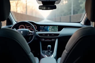 Tableau de bord de la Peugeot 308 avec écran tactile central et instrumentation numérique