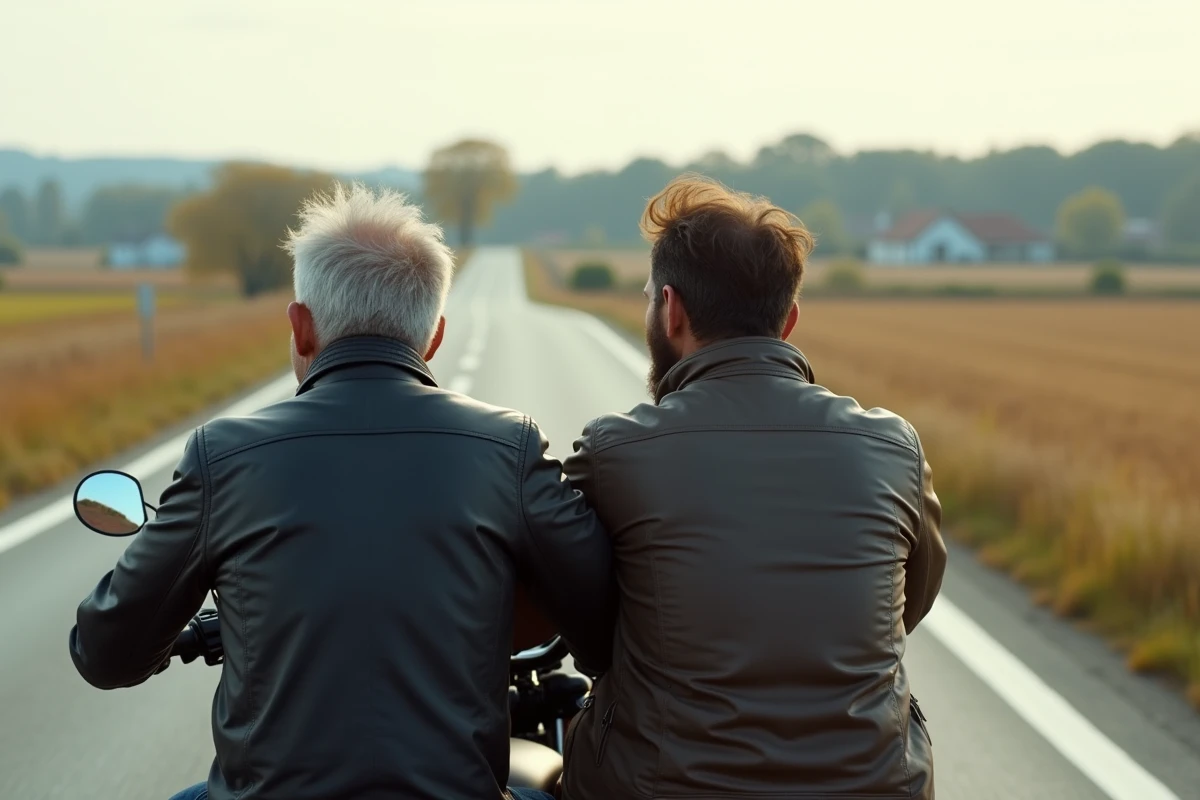 Deux motards en voyage sur route française en automne