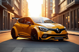 Renault Clio 2 V6 en ville au coucher du soleil