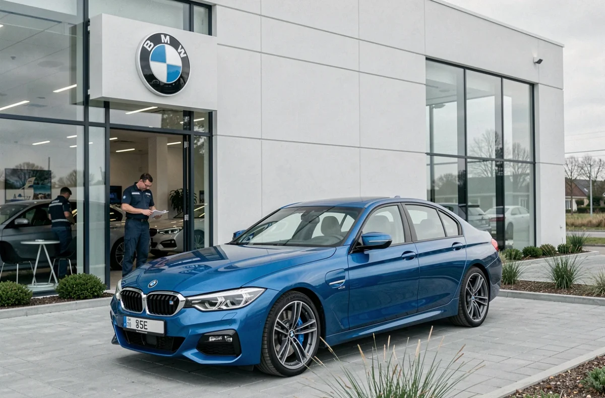 Showroom BMW Sonadia SA à Laxou avec façade moderne et véhicule premium exposé sur le parvis